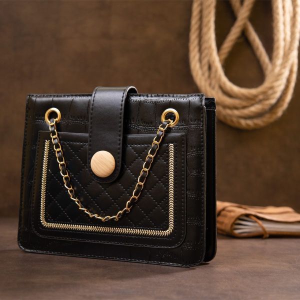 Сумка из кожзаменителя с тиснением Vintage sale_14943 Черная