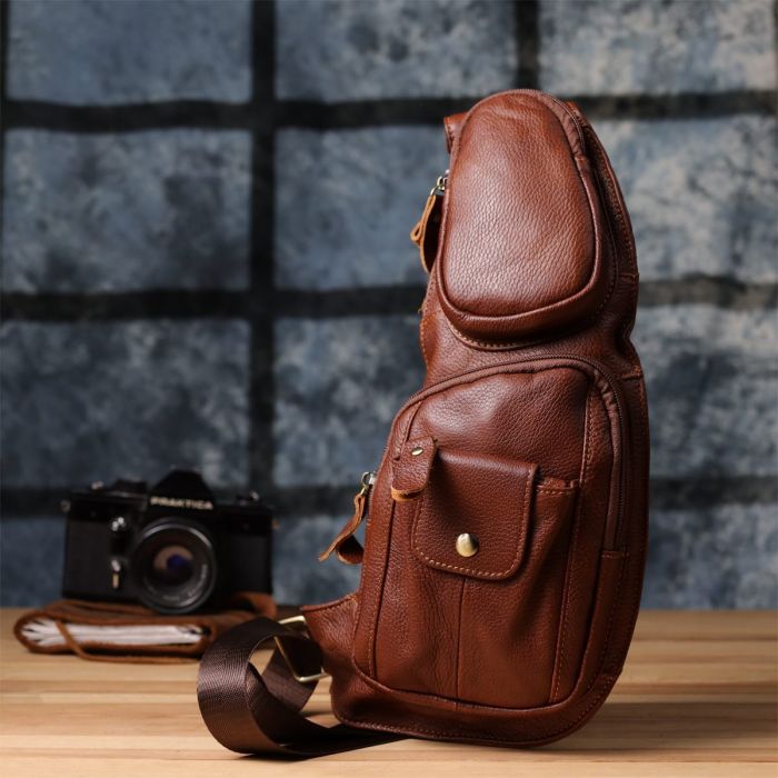 Мужская сумка с большим количеством карманов из натуральной кожи Vintage 22963 Коричневый