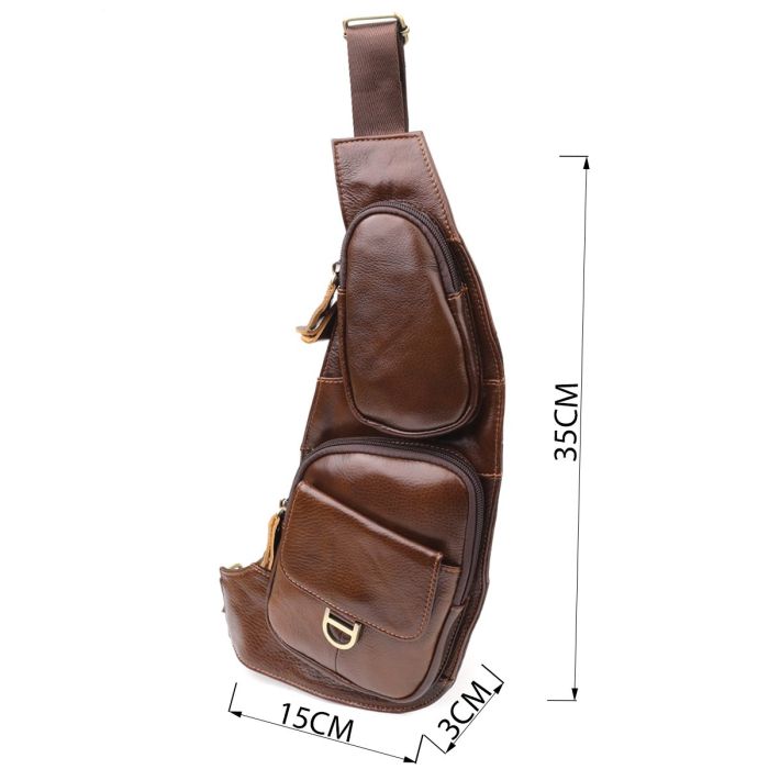 Мужская сумка через плечо из гладкой натуральной кожи Vintage 22965 Коричневый