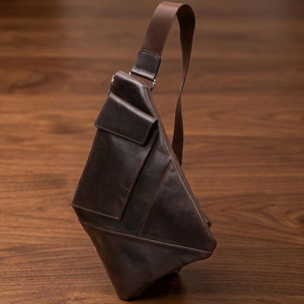 Стильная мужская сумка на плече из натуральной кожи GRANDE PELLE 11669 Коричневая