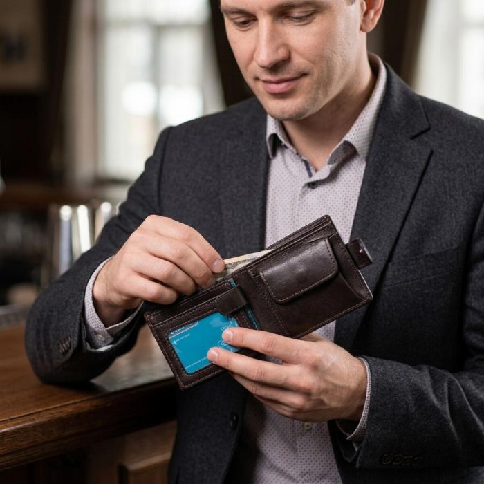 Практичное портмоне из люксовой зернистой кожи флотар GRANDE PELLE 22876 Коричневый
