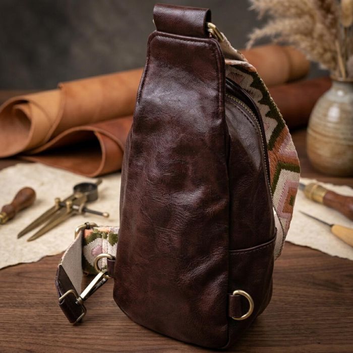Удобная сумка через плечо в модном цвете из экокожи Vintage 22794 Коричневый