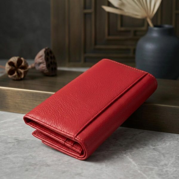 Вместительный женский кошелек с двумя клапанами из натуральной кожи ST Leather 22695 Красный