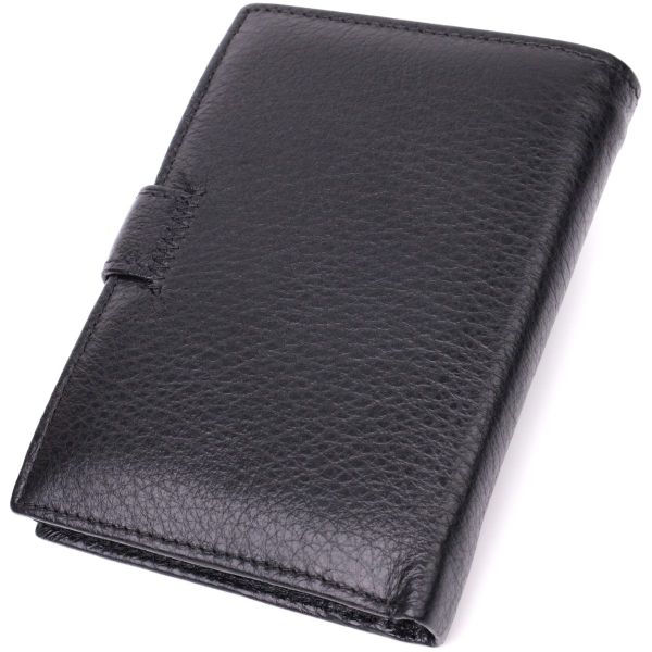 Практичный мужской бумажник с блоком под документы из натуральной кожи ST Leather 22478 Черный