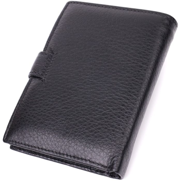 Практичный мужской бумажник с блоком под документы из натуральной кожи ST Leather 22478 Черный