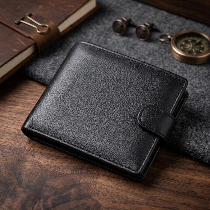 Классический мужской бумажник горизонтального формата из натуральной кожи ST Leather 23094 Черный