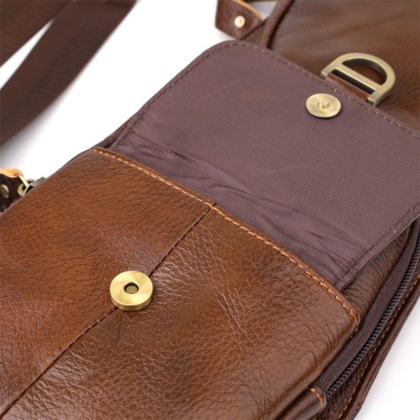 Мужская сумка через плечо из гладкой натуральной кожи Vintage 22965 Коричневый