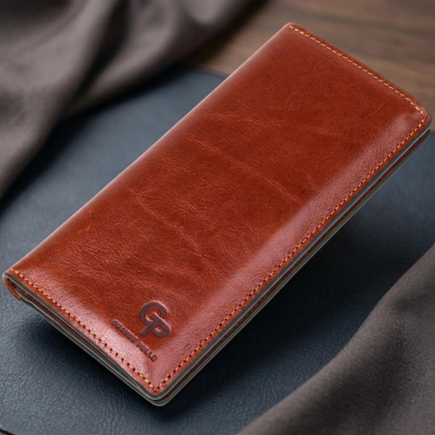 Кожаный вертикальный купюрник GRANDE PELLE 11213 Коричневый