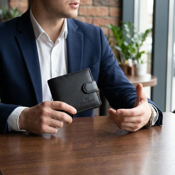 Небольшой вместительный кошелек из натуральной кожи ST Leather 22456 Черный