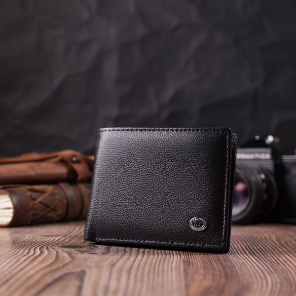 Компактное мужское портмоне из натуральной кожи ST Leather 22486 Черный