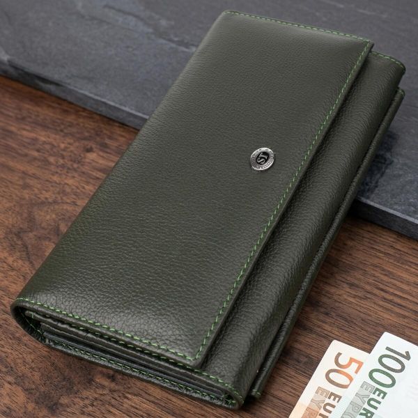 Горизонтальный кошелек с карманом для телефона из натуральной кожи ST Leather 23068 Зеленый