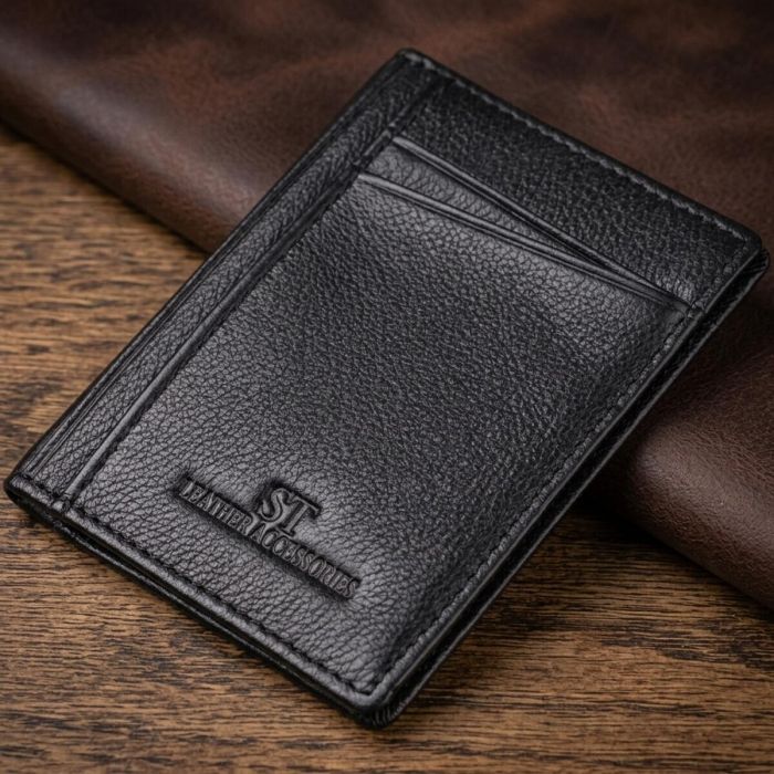 Мужской кошелек для карточек из натуральной кожи ST Leather 23091 Черный