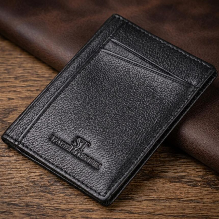 Мужской кошелек для карточек из натуральной кожи ST Leather 23091 Черный