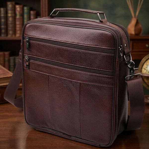 Сумка мужская с ручкой для переноса в руке из натуральной кожи Vintage 23030 Коричневый