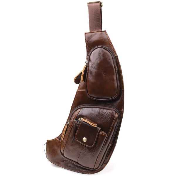 Мужская сумка с большим количеством карманов из натуральной кожи Vintage 22962 Коричневый
