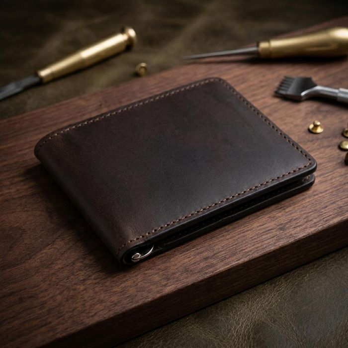 Кожаный мужской зажим для денег GRANDE PELLE 11543 Коричневый