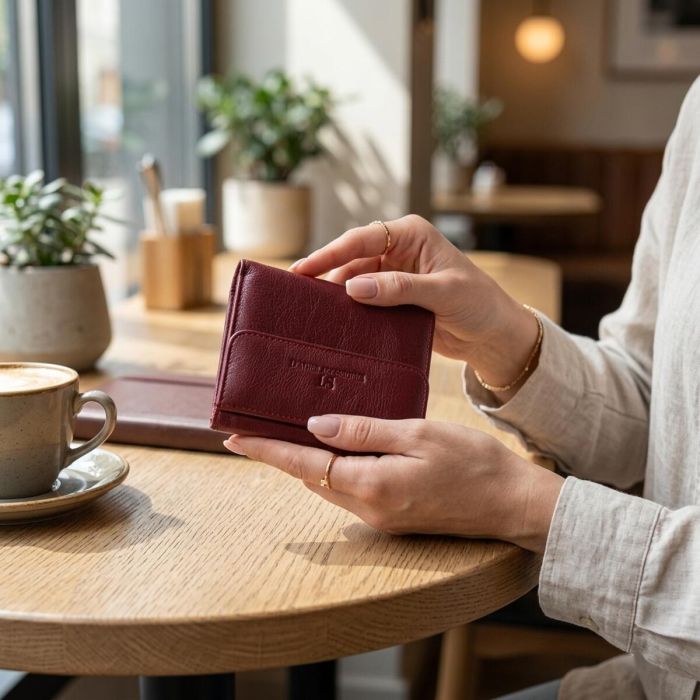 Небольшой женский кошелек с монетницей снаружи из натуральной кожи ST Leather 22544 Бордовый