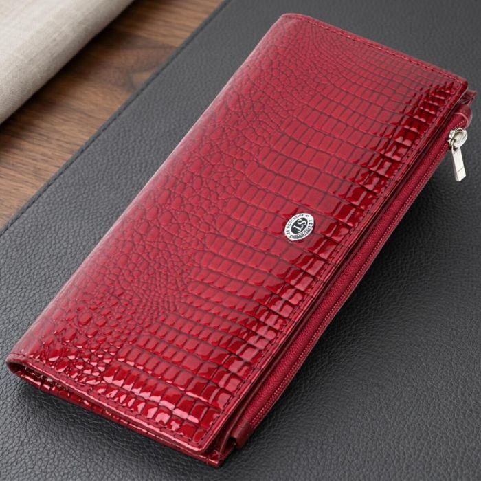 Лакированный яркий кошелек с фактурой под рептилию из натуральной кожи ST Leather 22715 Красный