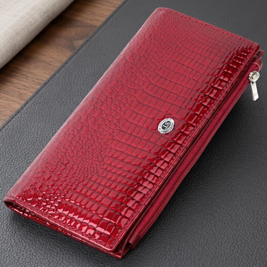 Лакированный яркий кошелек с фактурой под рептилию из натуральной кожи ST Leather 22715 Красный