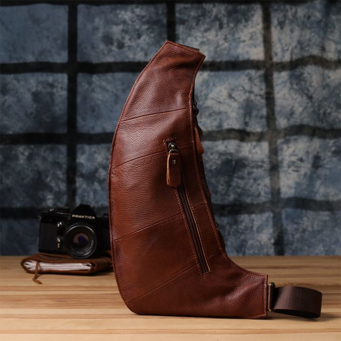 Мужская сумка через плечо из зернистой натуральной кожи Vintage 22966 Коричневый