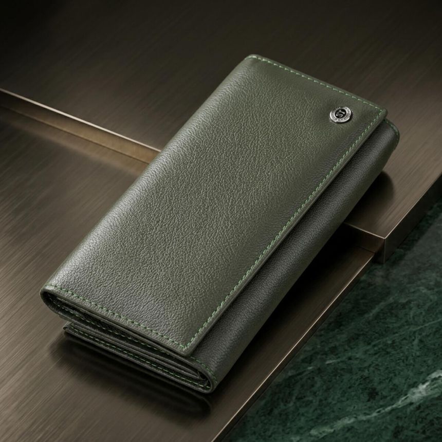 Вместительный женский кошелек на магнитах из натуральной кожи ST Leather 23115 Зеленый