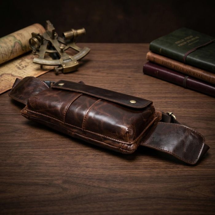 Поясна cумка чоловіча Vintage 14815 Коричнева