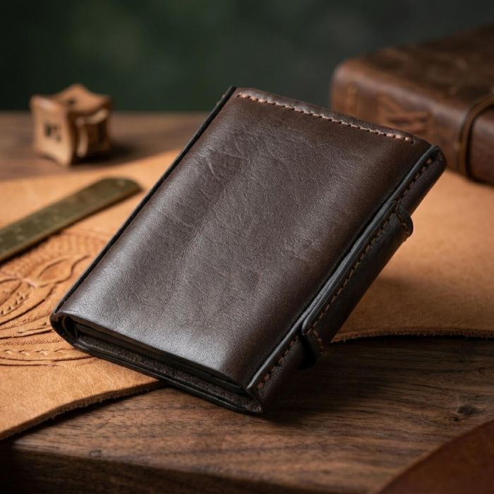 Портмоне вертикальное с хлястиком на магните на одно отделение GRANDE PELLE 11305 Коричневое
