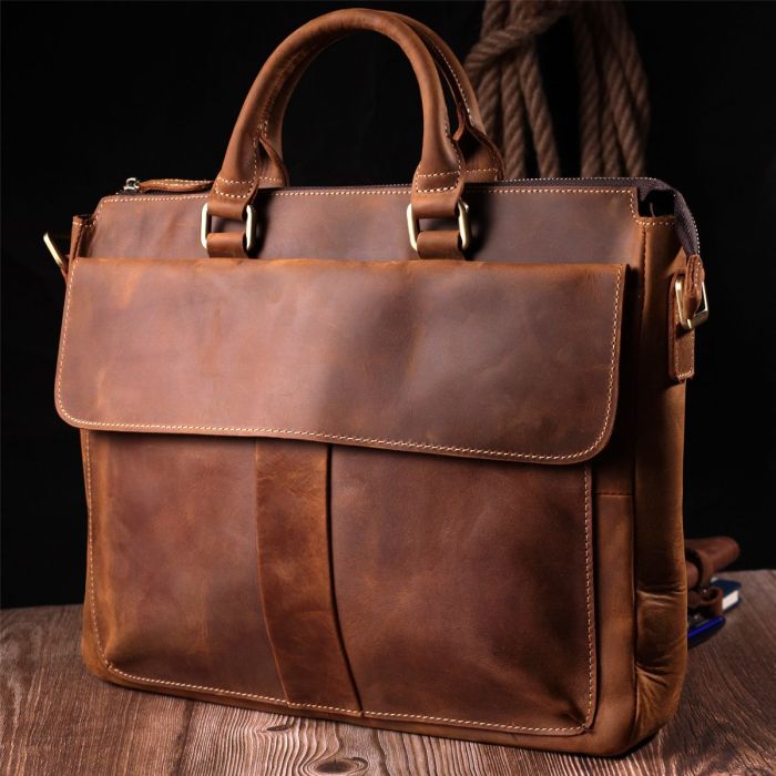 Мужской кожаный портфель для документов ноутбука и работы Vintage 22673 Коричневый