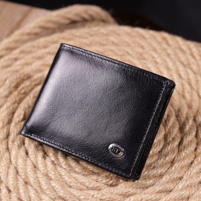 Компактный зажим для денег из натуральной гладкой кожи ST Leather 19416 Черный