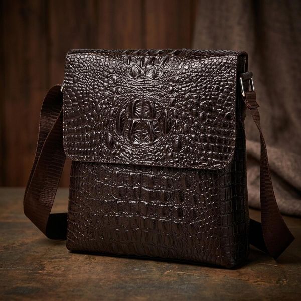 Сумка мужская вертикальная с тиснением под рептилию Vintage 14723 Коричневая