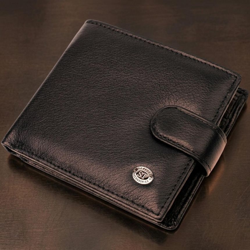 Бумажник мужской среднего размера из натуральной кожи ST Leather 22473 Черный