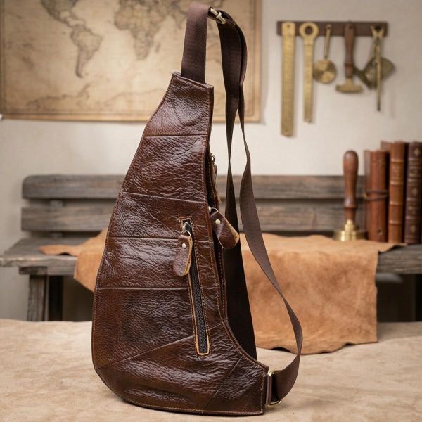 Сумка для мужчин с большим количеством карманов из натуральной кожи Vintage 22956 Коричневый