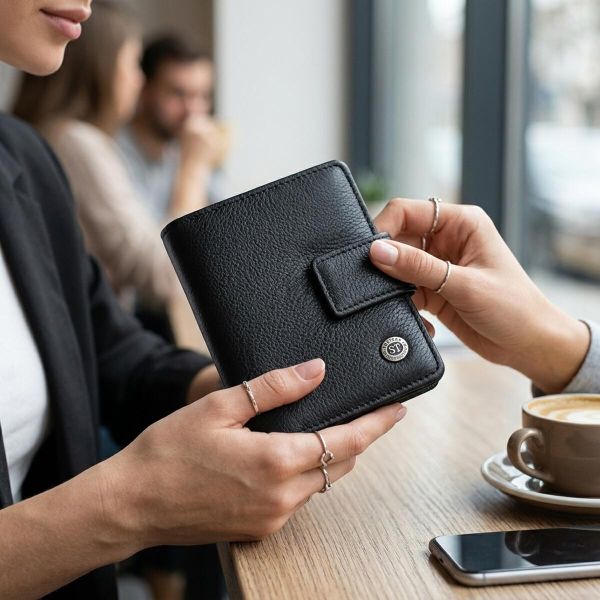Женский кошелек с монетницей и блоком для пропусков из натуральной кожи ST Leather 22713 Черный
