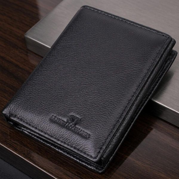 Вертикальный кошелек для стильных мужчин из натуральной кожи ST Leather 22464 Черный