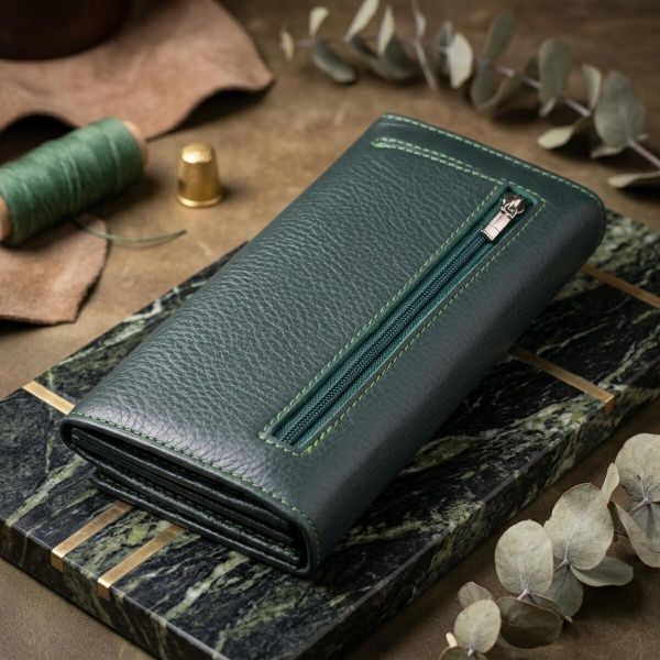 Удобный вертикальный кошелек из натуральной кожи ST Leather 23086 Зеленый