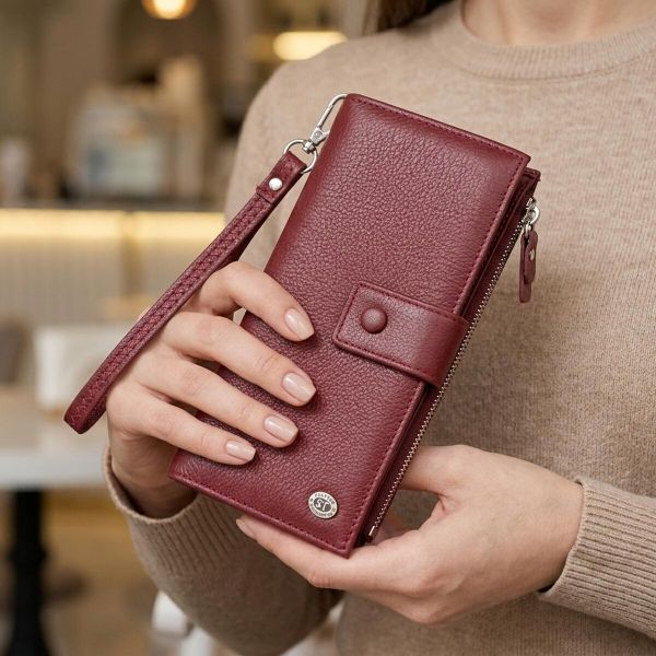 Вертикальный женский кошелек-клатч из натуральной кожи ST Leather 22535 Бордовый