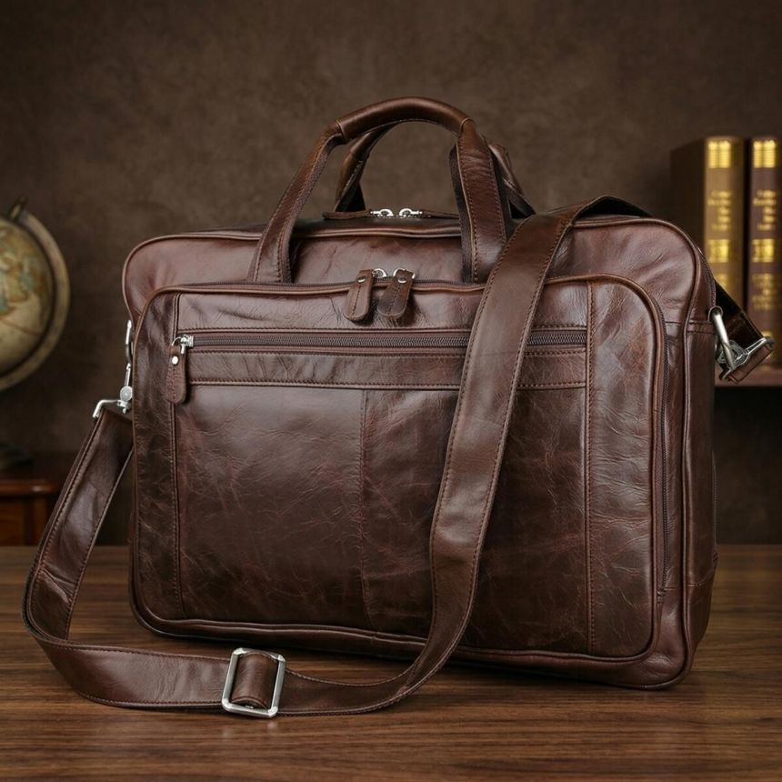 Сумка мужская Vintage 14371 для ноутбука 17 дюймов Коричневая