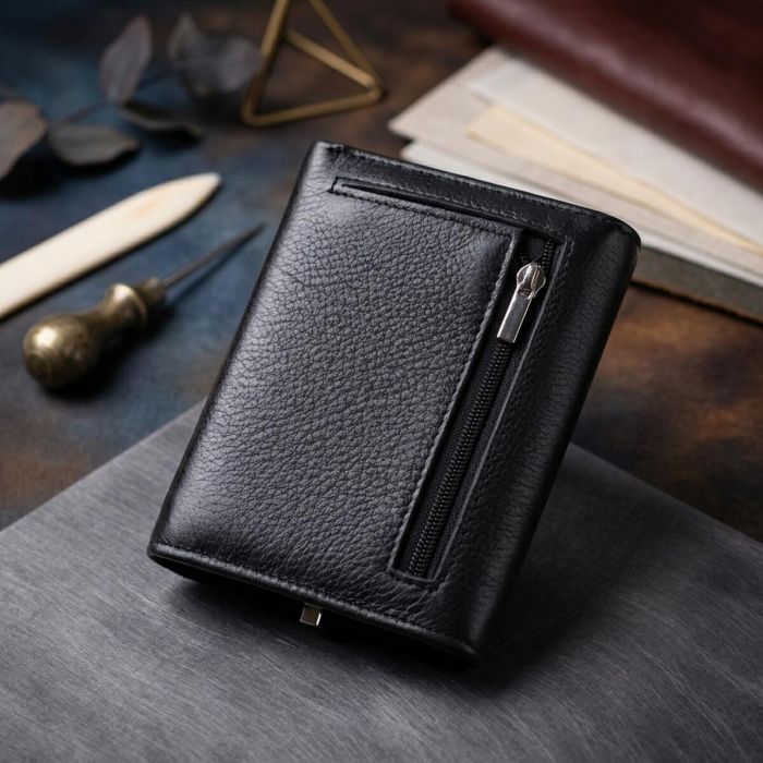 Симпатичный женский кошелек с монетницей из натуральной кожи ST Leather 19481 Черный