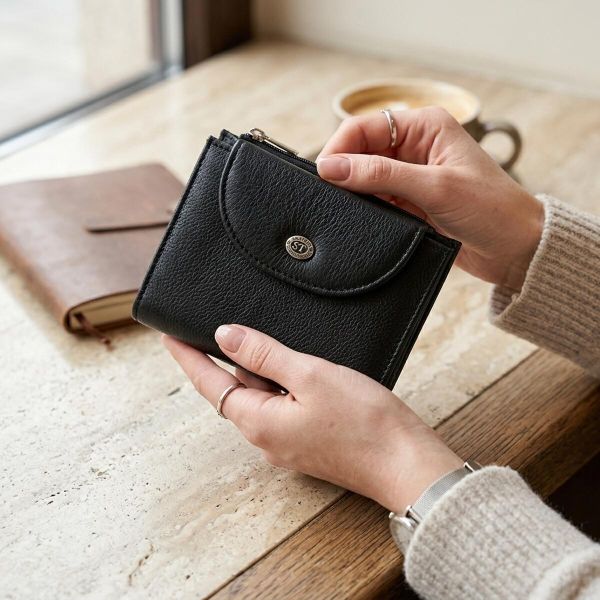 Удобный женский кошелек с монетницей из натуральной кожи ST Leather 22711 Черный
