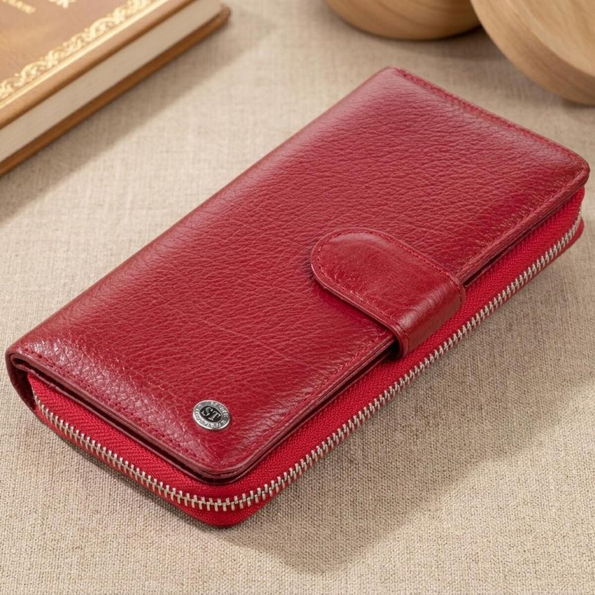 Вертикальный вместительный кошелек из кожи женский ST Leather 19307 Бордовый