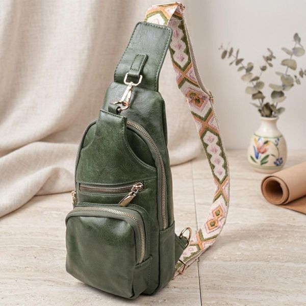 Трендовая женская слинг сумка через плечо из экокожи Vintage 22755 Зеленый