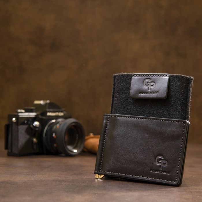 Мужской кожаный зажим для денег GRANDE PELLE 11475 Черный