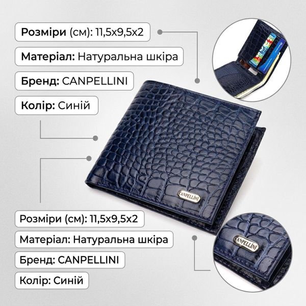 Интересное мужское портмоне из натуральной фактурной кожи CANPELLINI 21774 Синее
