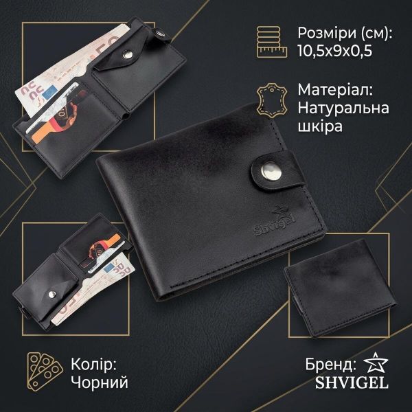 Портмоне мужское с монетницей кожаное SHVIGEL 16211 Черное