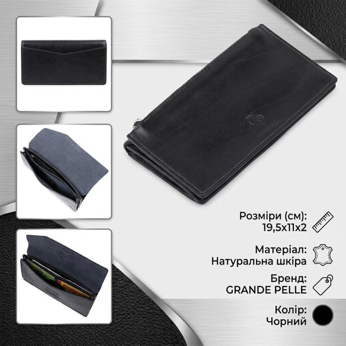 Практичное стильное портмоне унисекс GRANDE PELLE 11558 Черный