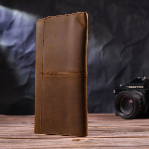 Тонкий мужской бумажник из натуральной винтажной кожи 21296 Vintage Коричневый