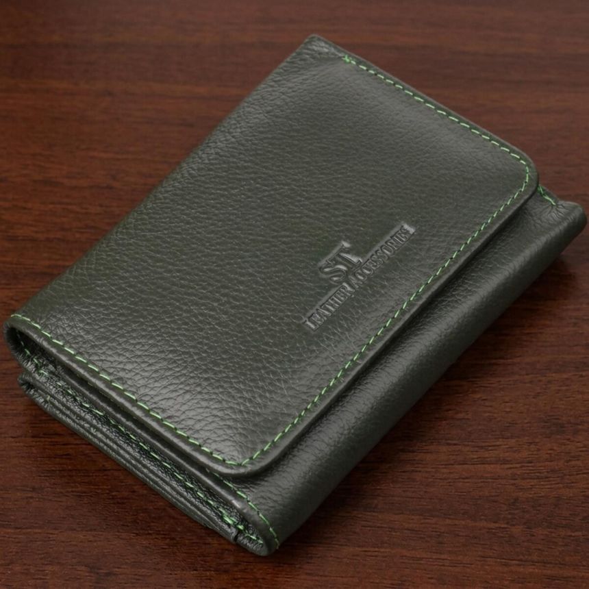 Маленький кошелек удобного формата из натуральной кожи ST Leather 23076 Зеленый