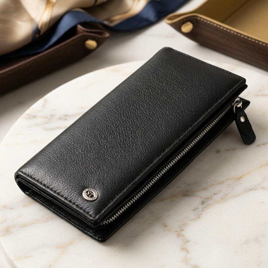 Практичный кожаный кошелек-клатч ST Leather 19371 Черный