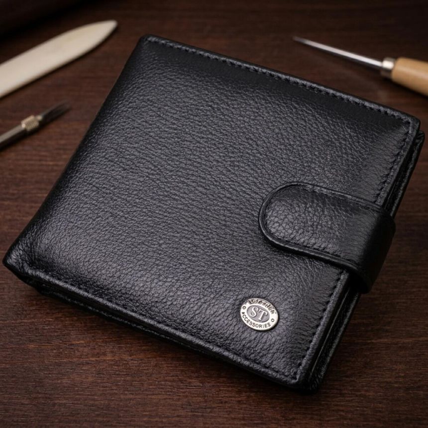 Мужской трендовый бумажник из натуральной кожи ST Leather 22553 Черный