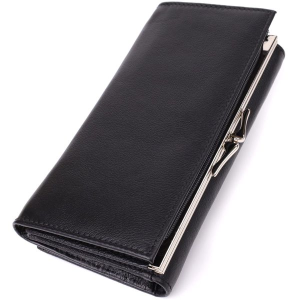 Функциональный женский кошелек на магнитах из натуральной кожи ST Leather 23112 Черный